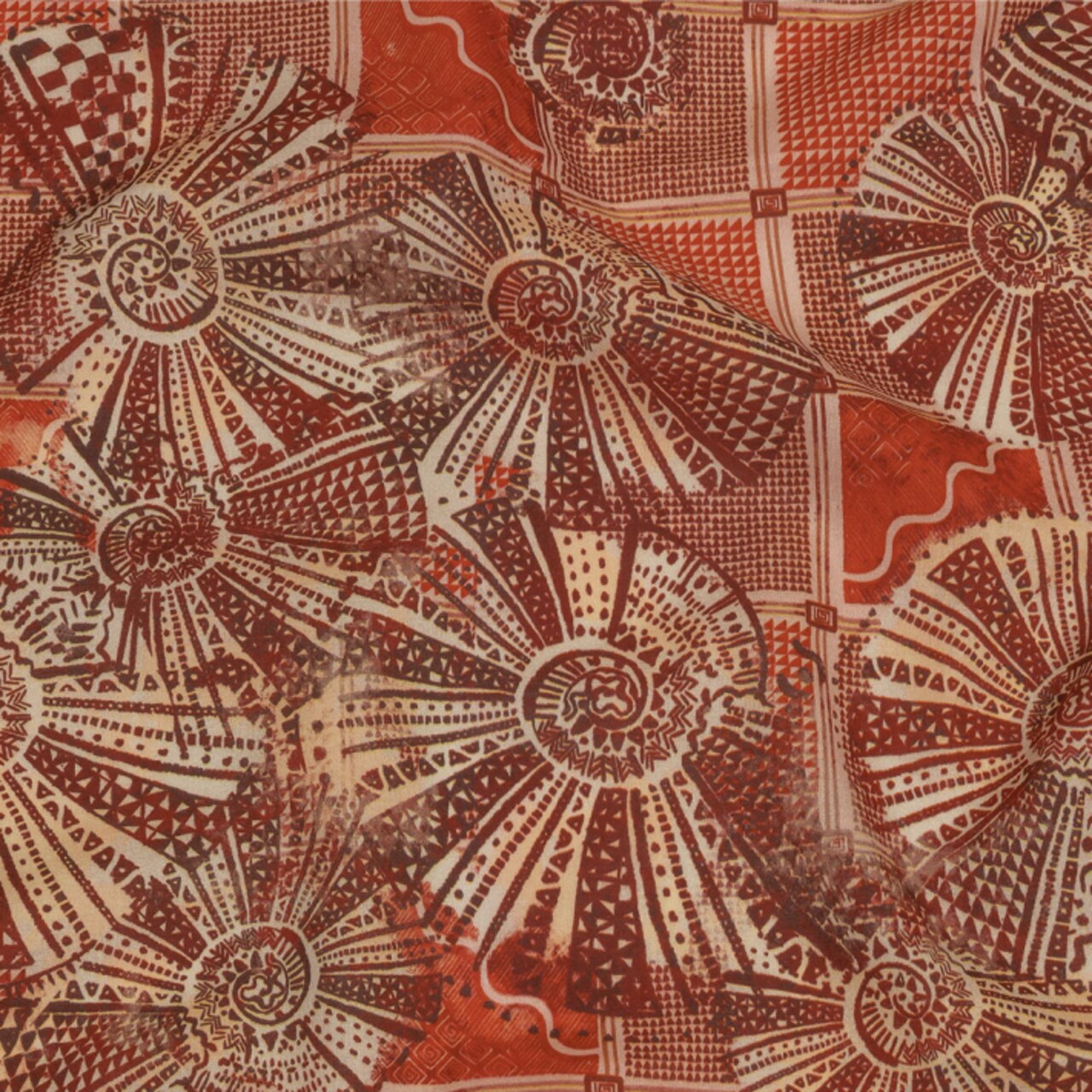 1 Yard Cotton Voile - Red and White Shells on Plaid Print Fabric